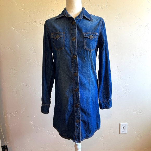 Wrangler Long Sleeve Snap Front Blue Denim Western Shirt Dress Size S - Picture 1 of 13